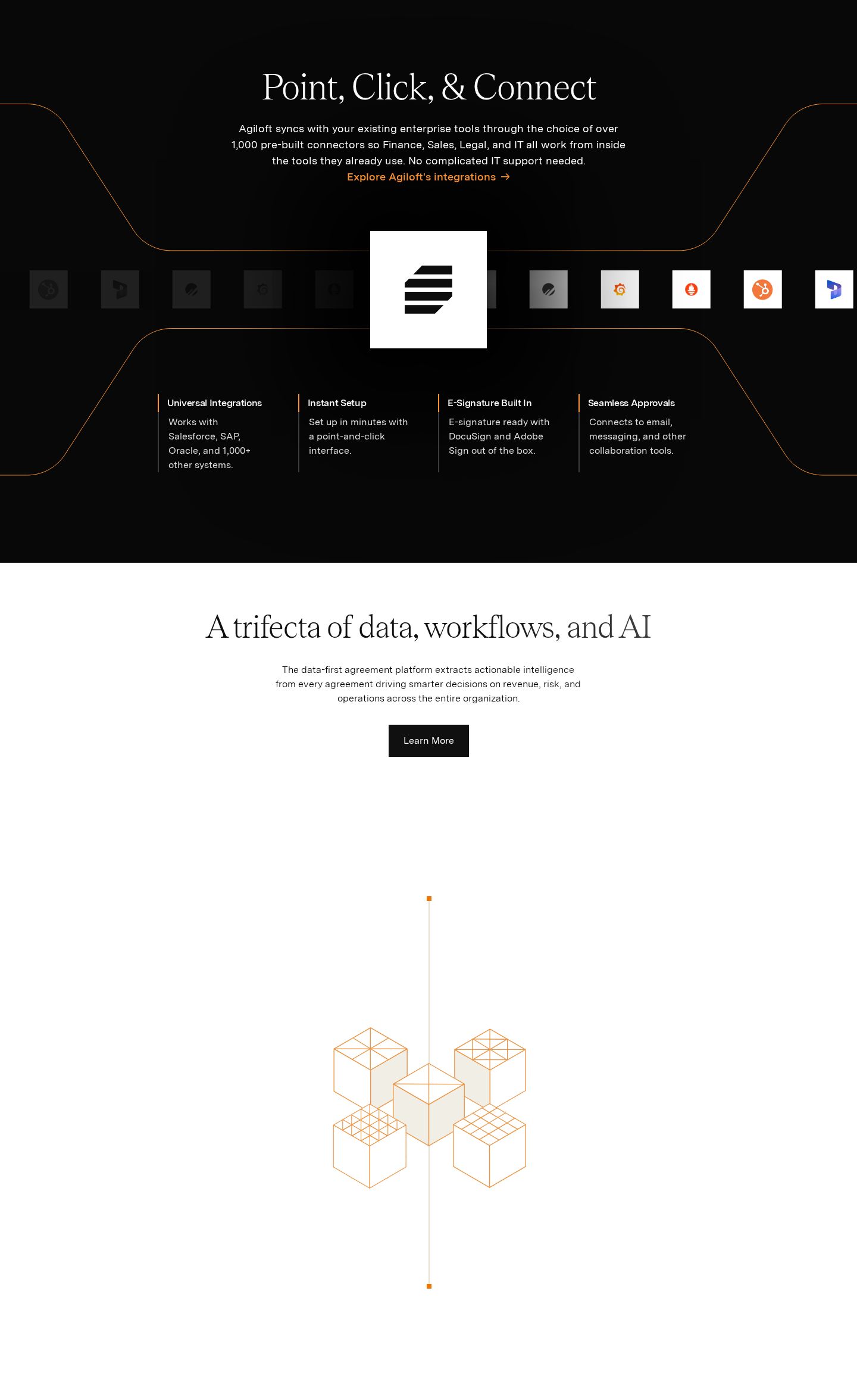 Agiloft: dark logo grid integrations screenshot