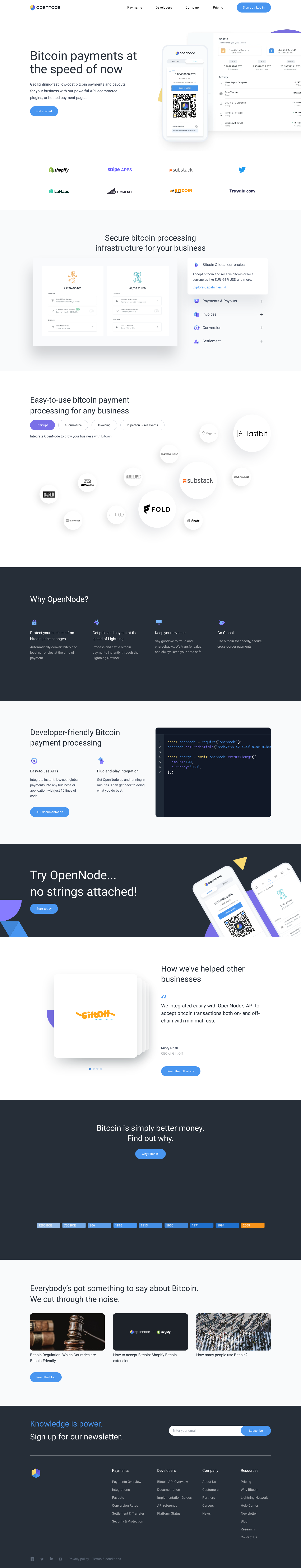 OpenNode Landing Page screenshot