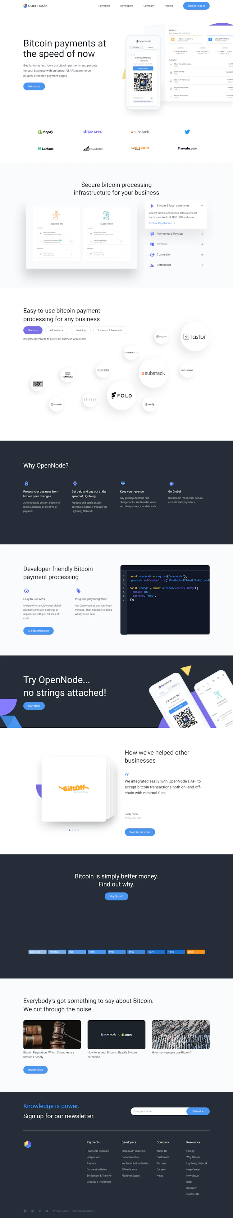 OpenNode Landing Page screenshot