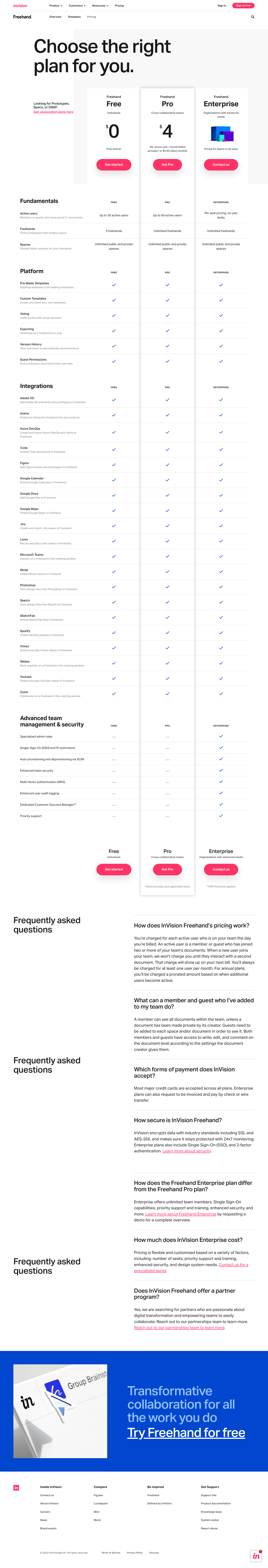 InVision Pricing screenshot