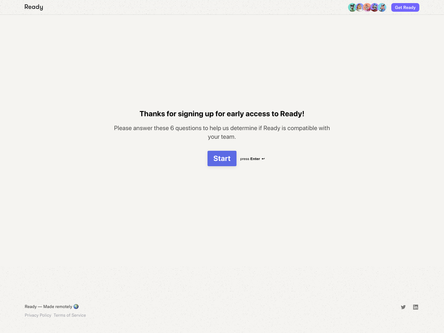 Ready  Signup screenshot