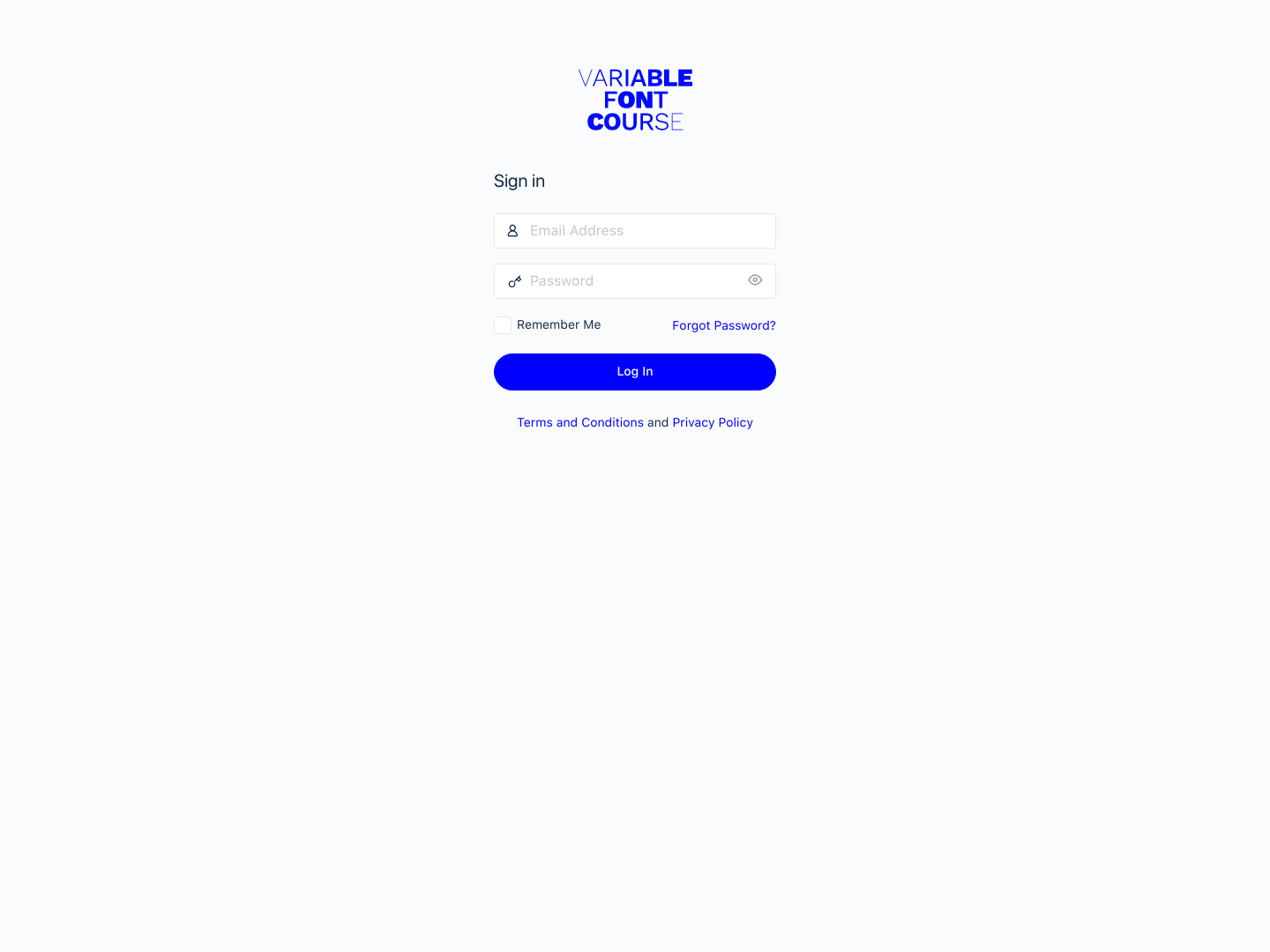 Variable Font Course  Login screenshot