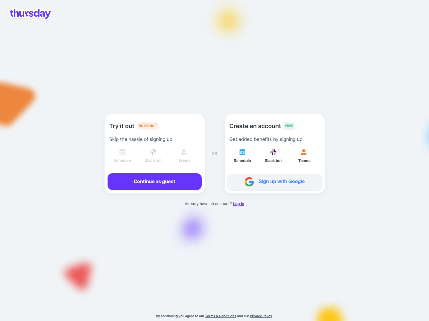 Thursday  Login screenshot