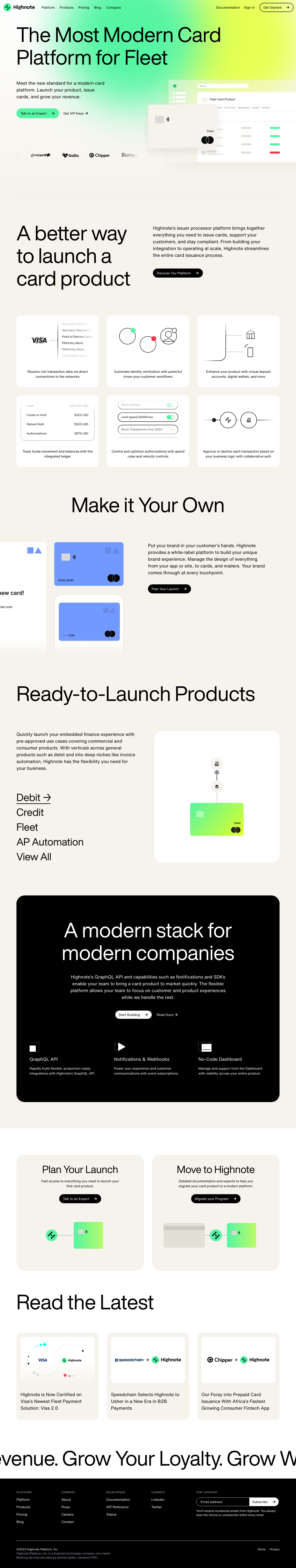 Highnote Landing Page screenshot
