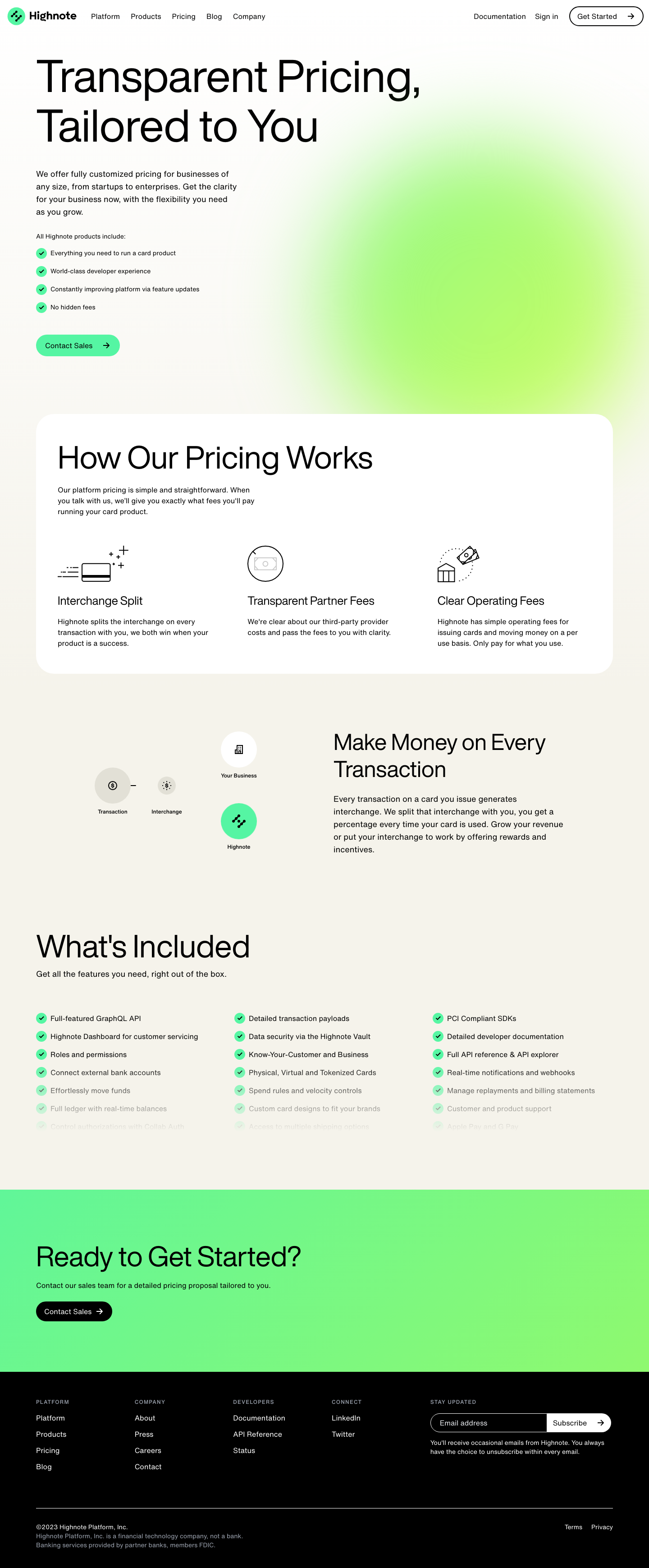 Highnote Pricing screenshot
