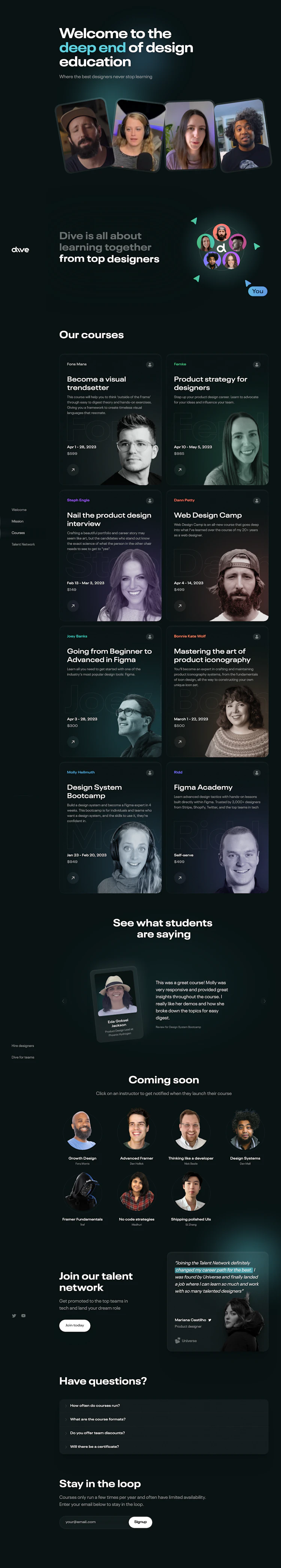 Dive  Landing Page screenshot