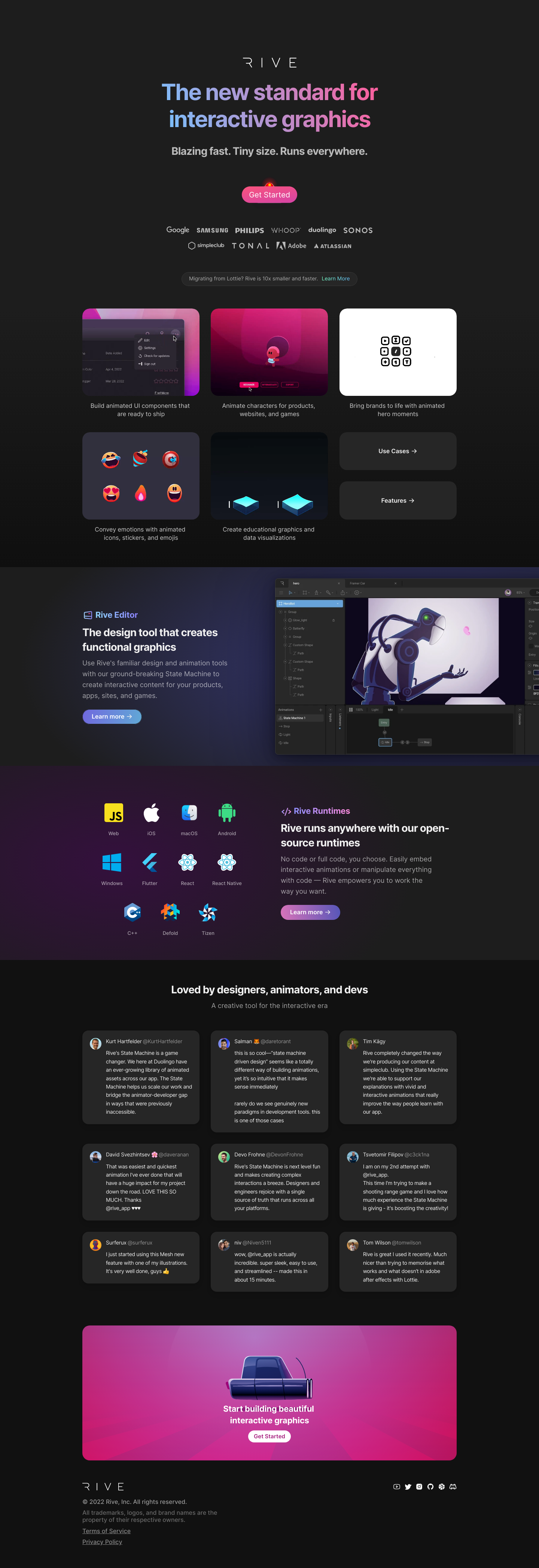 Rive  Landing Page screenshot