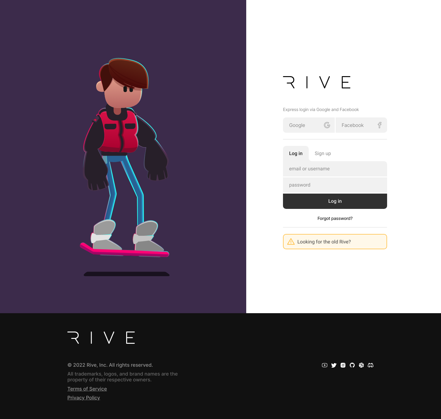 Rive  Login screenshot