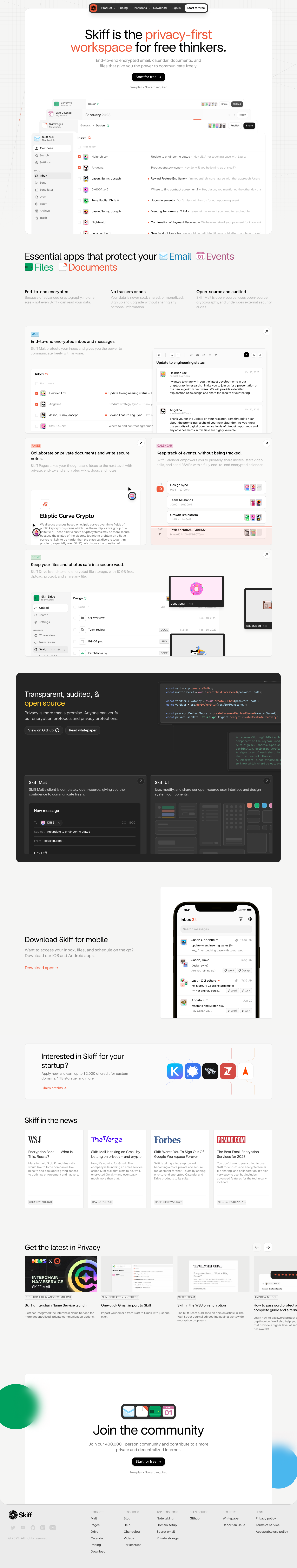 Skiff  Landing Page screenshot