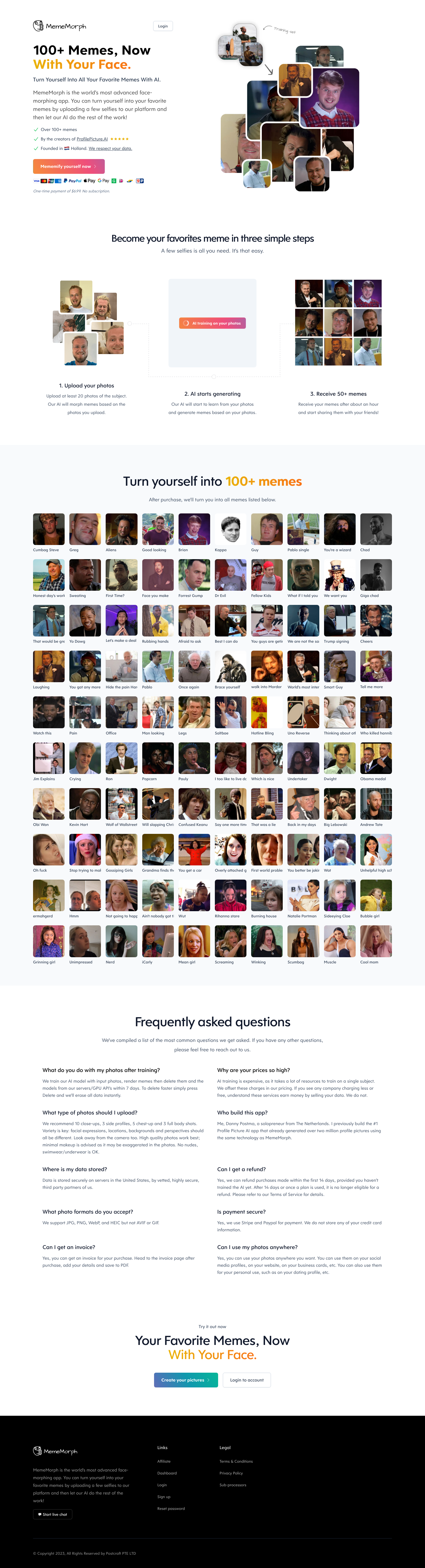 Turn Yourself Into Your Favorite Memes Landing Page screenshot