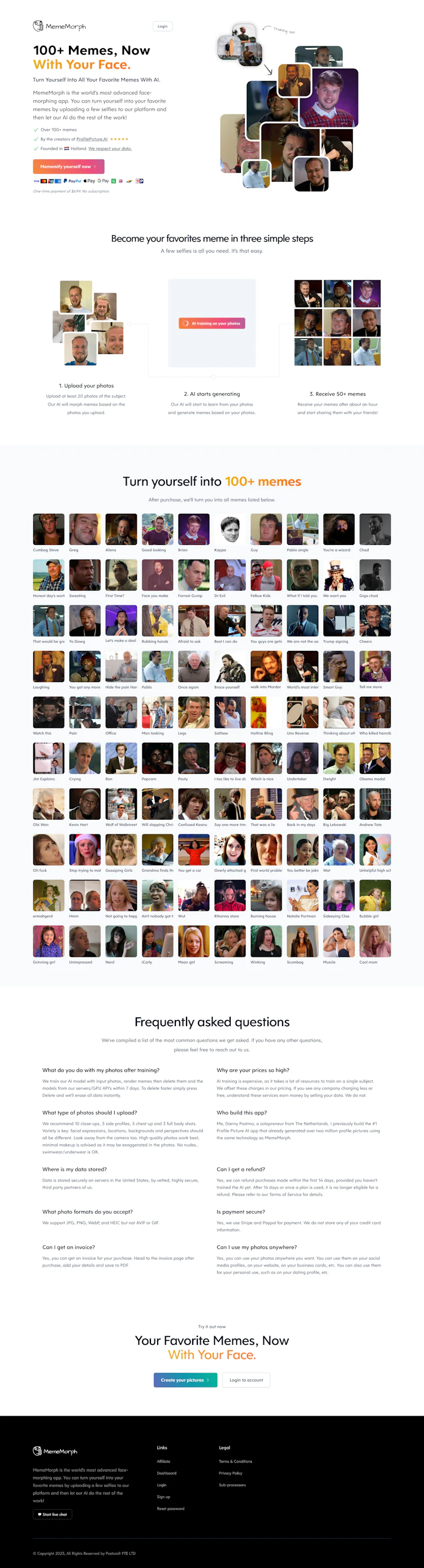 Turn Yourself Into Your Favorite Memes Landing Page screenshot