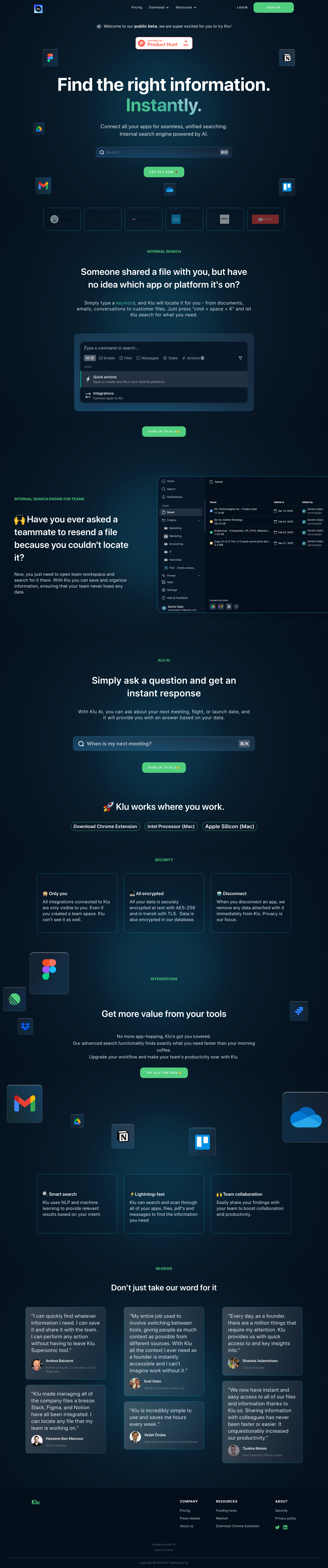 Klu Landing Page screenshot
