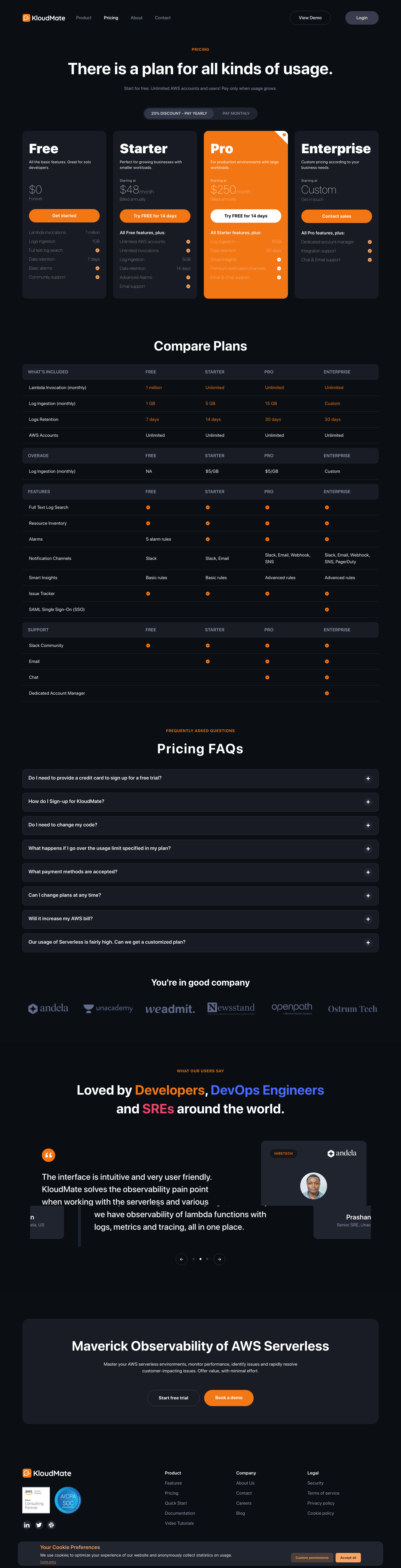 KloudMate Pricing screenshot