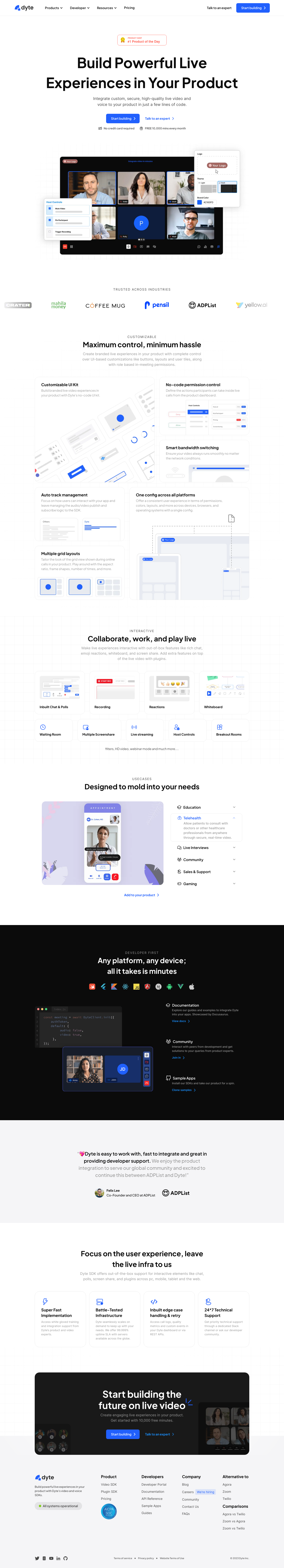 Dyte Landing Page screenshot
