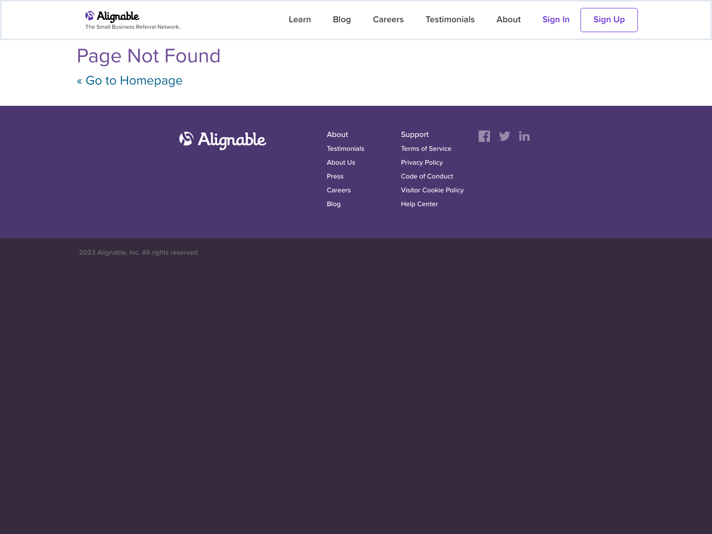 Alignable 404 screenshot