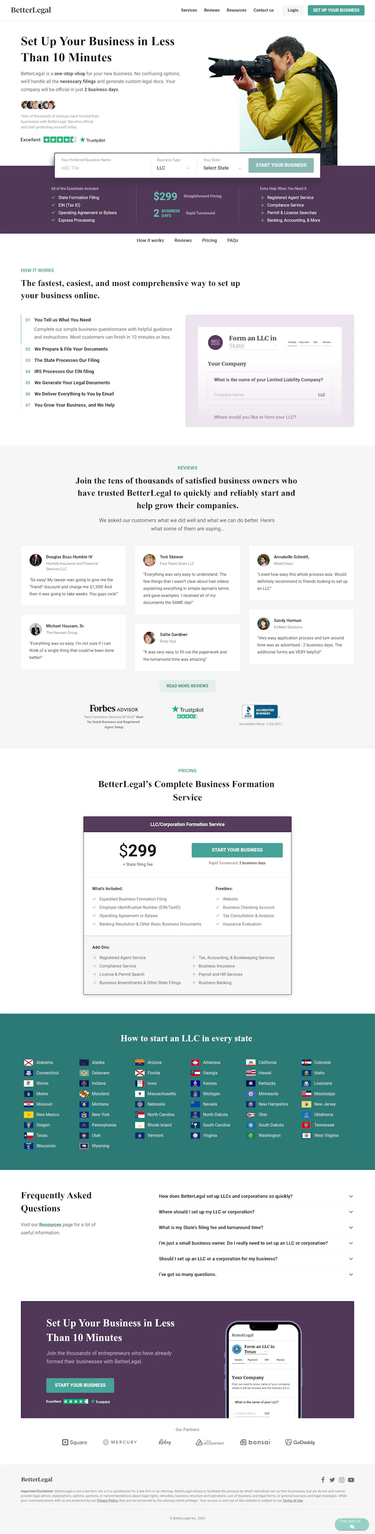 BetterLegal Landing Page dark mode screenshot