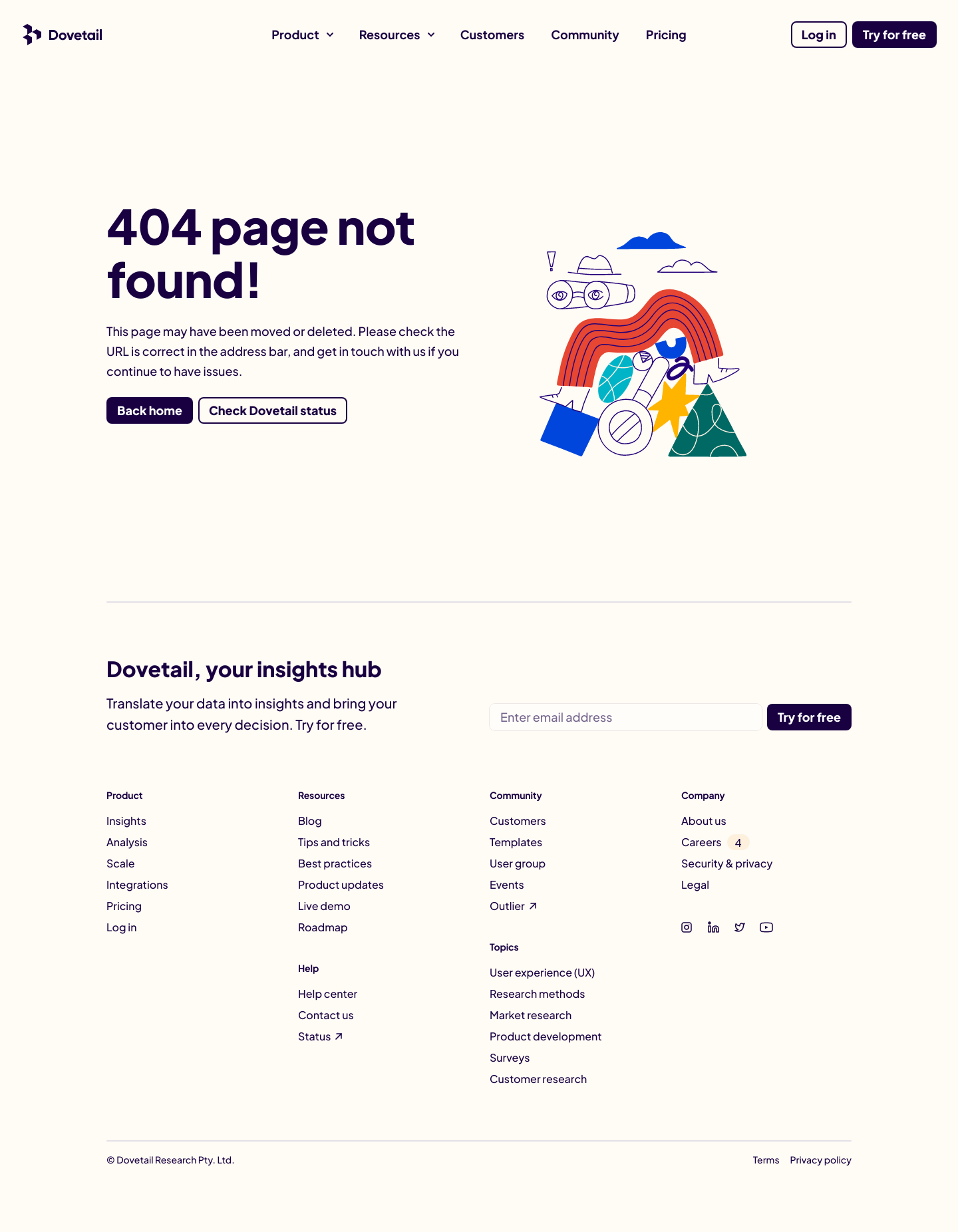 Dovetail 404 screenshot