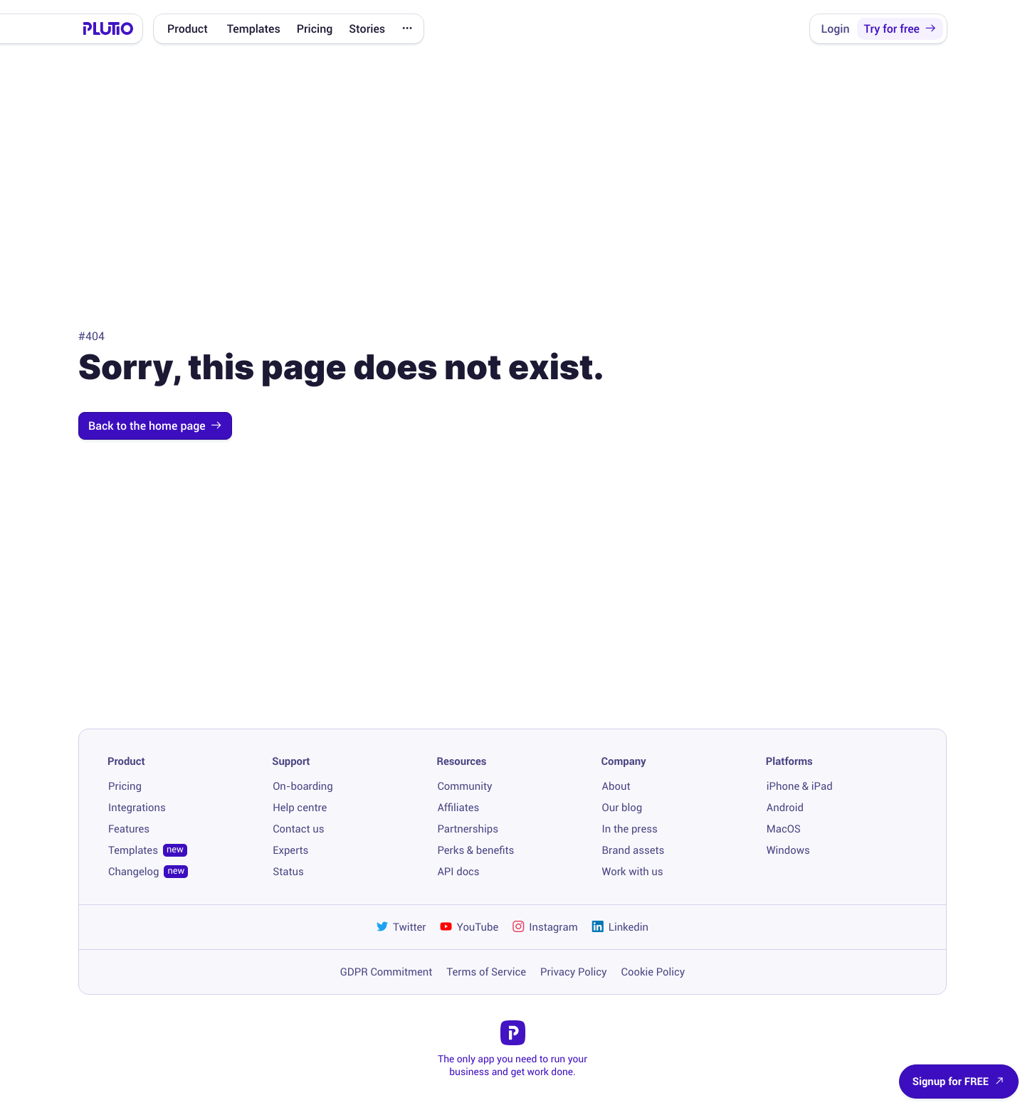 Plutio  404 screenshot