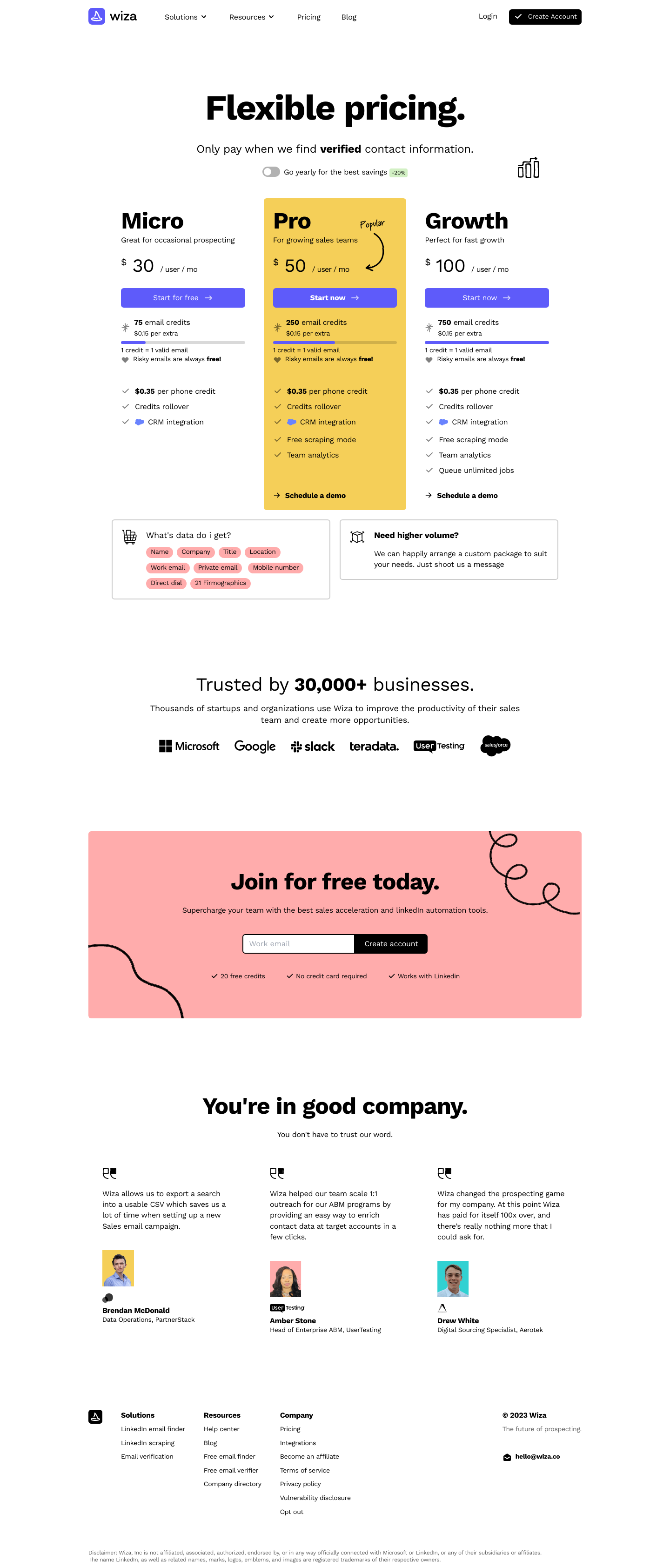 Wiza Pricing screenshot