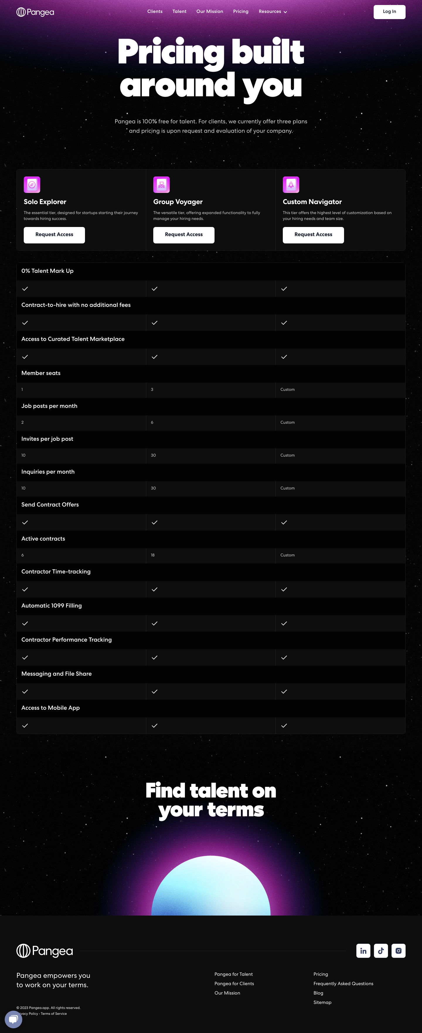 Pangea Pricing screenshot