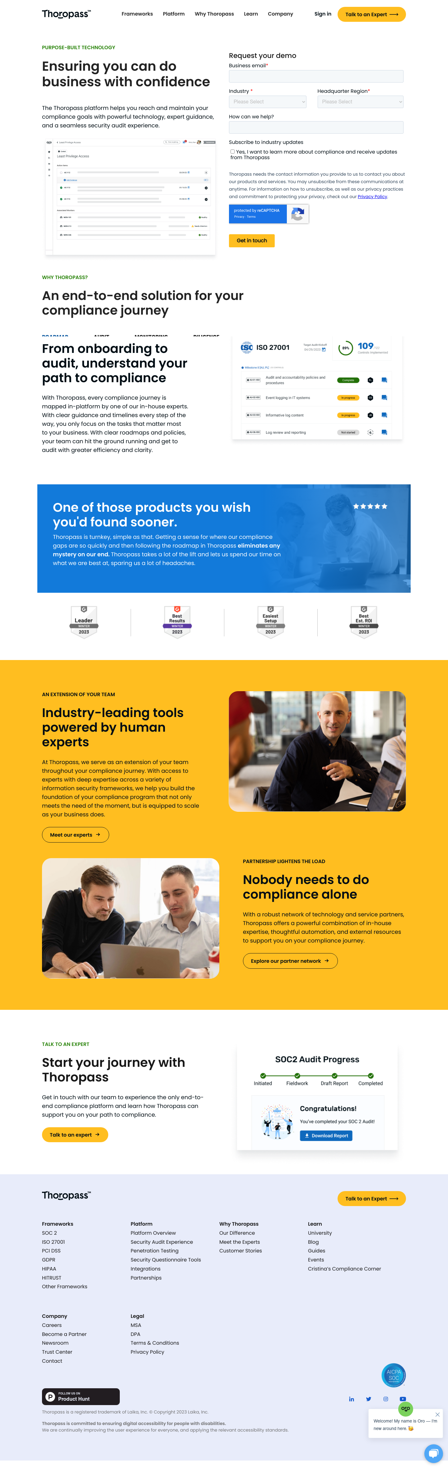 Thoropass Landing Page screenshot