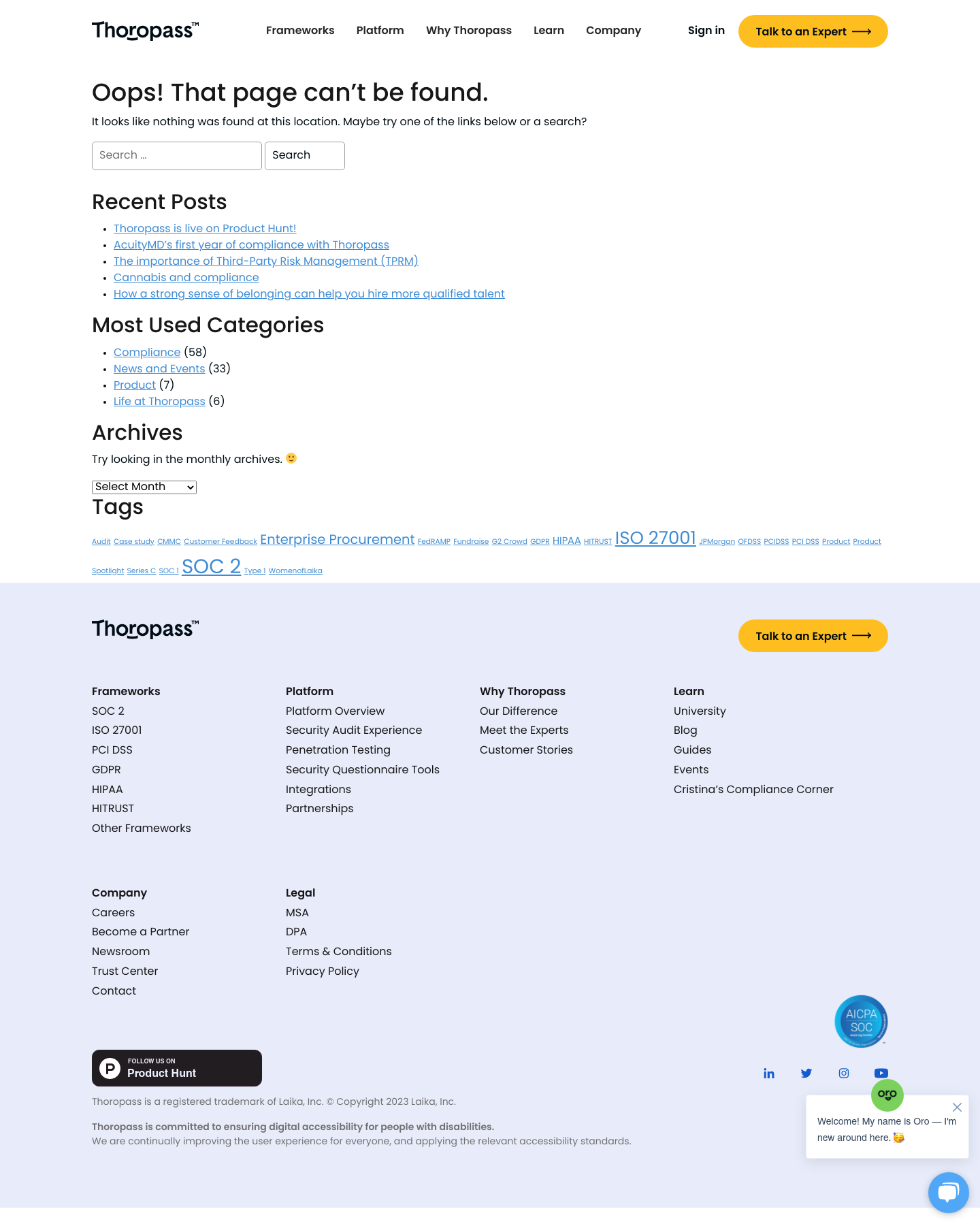 Thoropass 404 screenshot