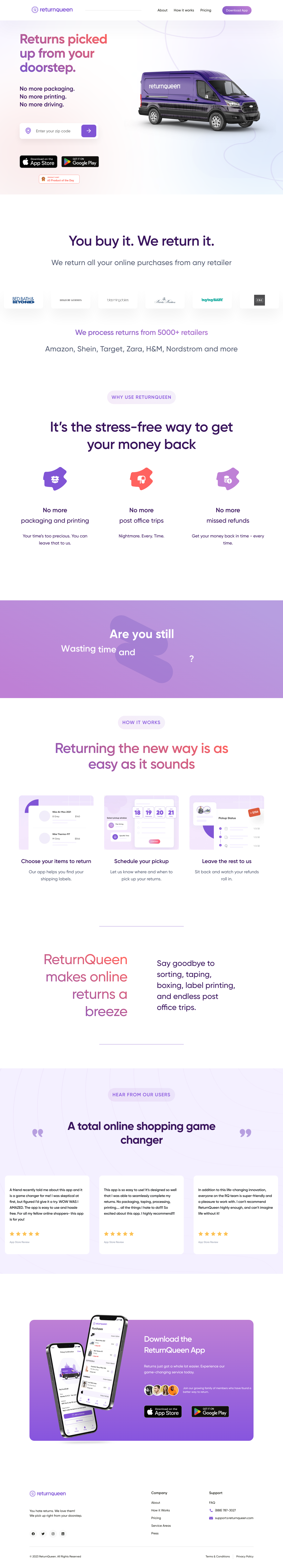 ReturnQueen  Landing Page screenshot