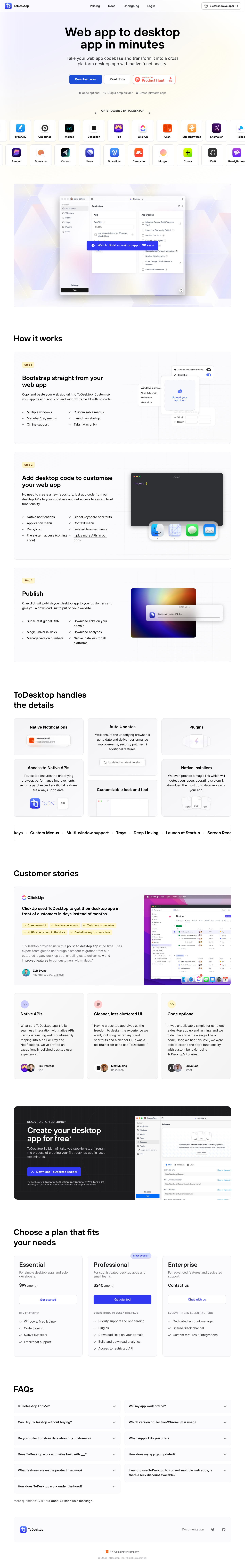 ToDesktop Landing Page screenshot