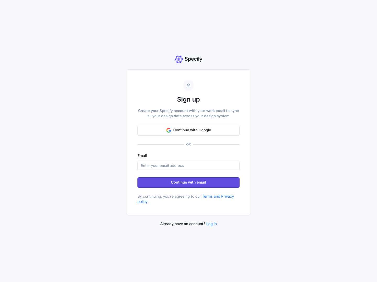 Specify Signup screenshot