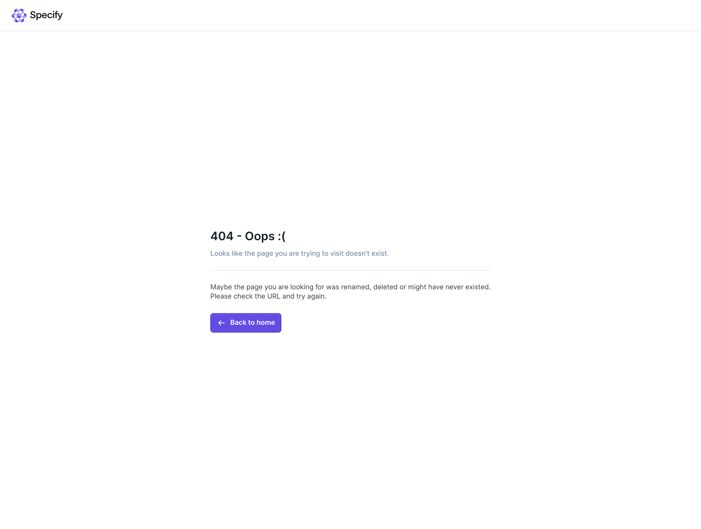 Specify 404 screenshot