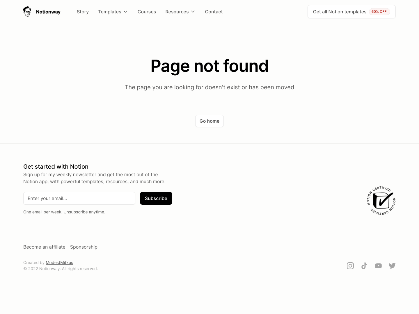 Notion Second Brain 404 screenshot