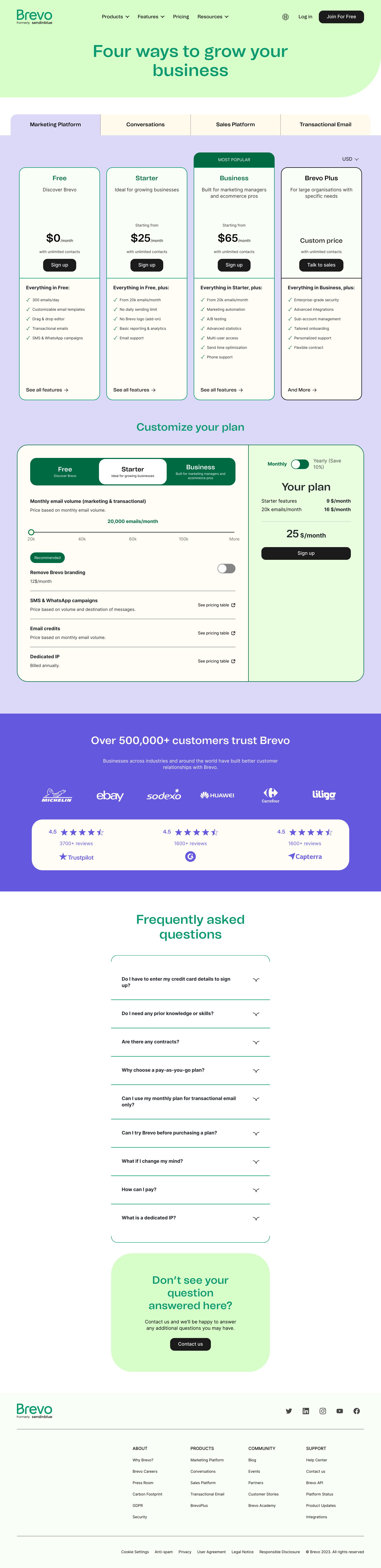 Brevo (formerly Sendinblue)  Pricing screenshot