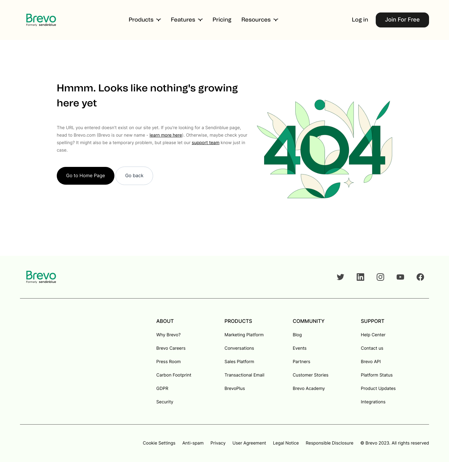 Brevo (formerly Sendinblue)  404 screenshot