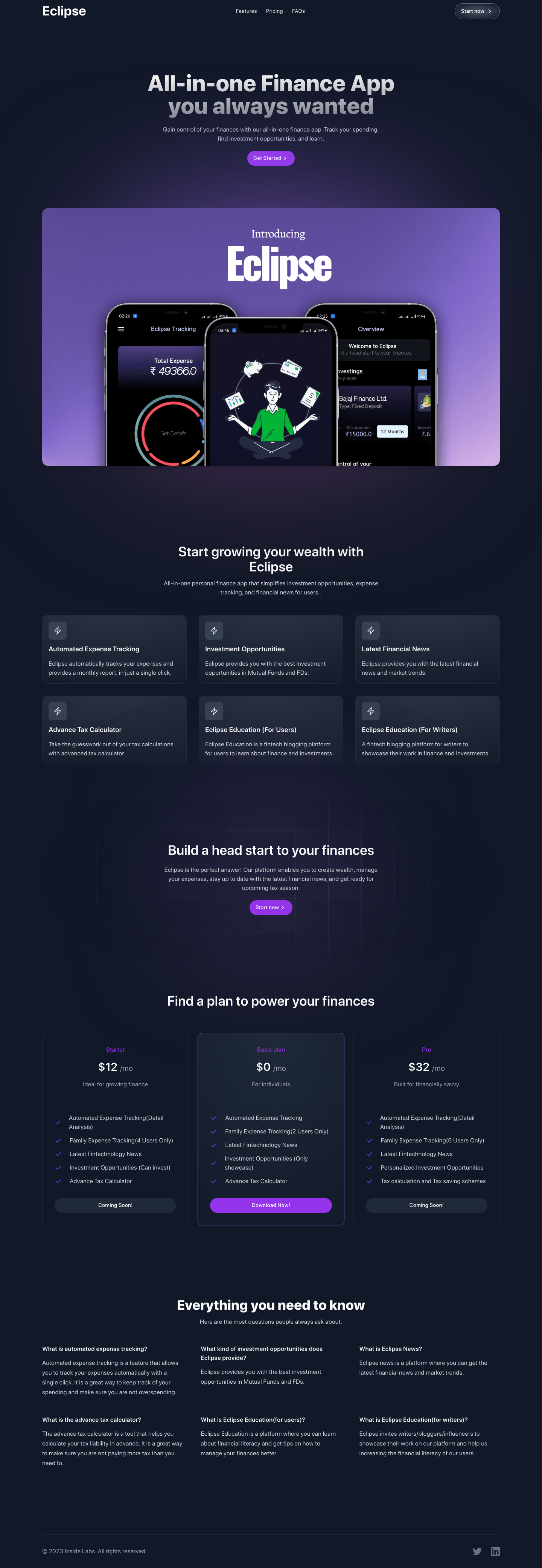 ECLIPSE Landing Page screenshot