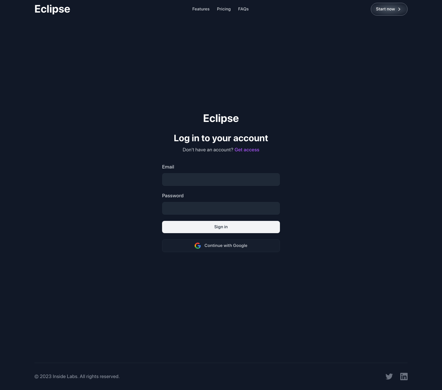 ECLIPSE Login screenshot