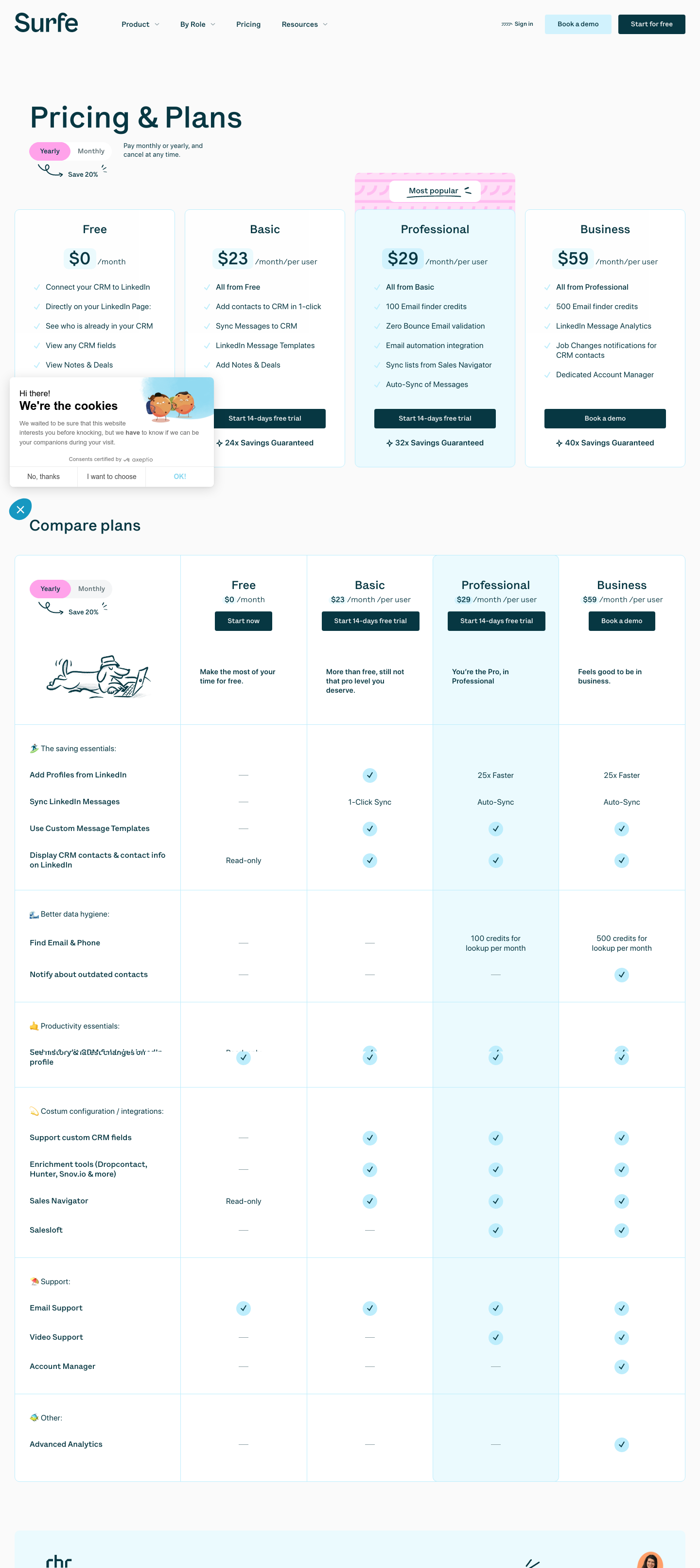 SURFE  Pricing screenshot