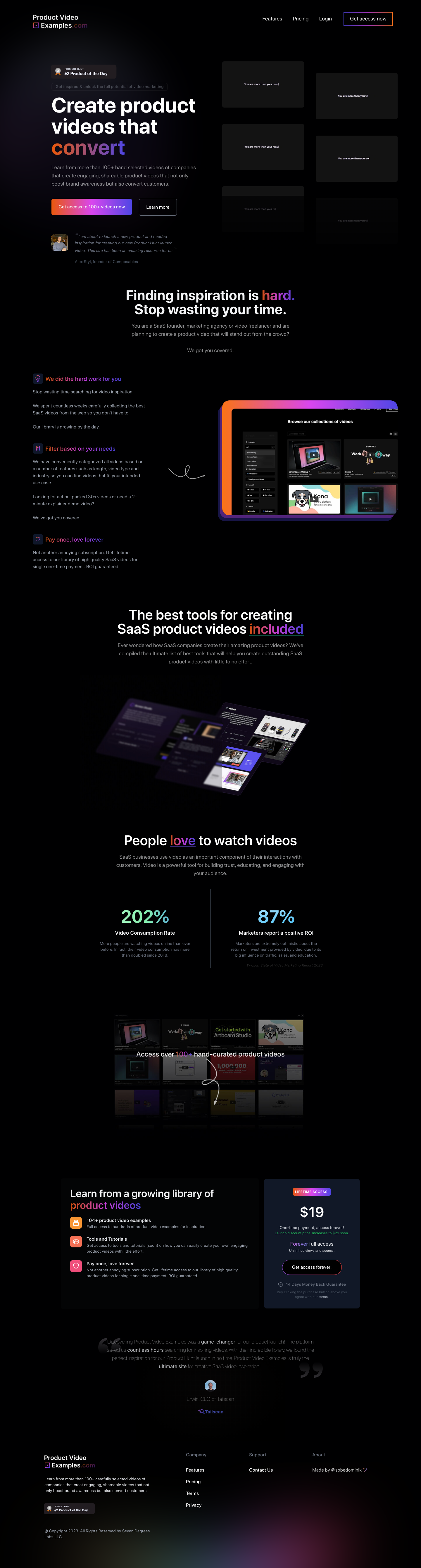 Product Video Examples  Landing Page screenshot