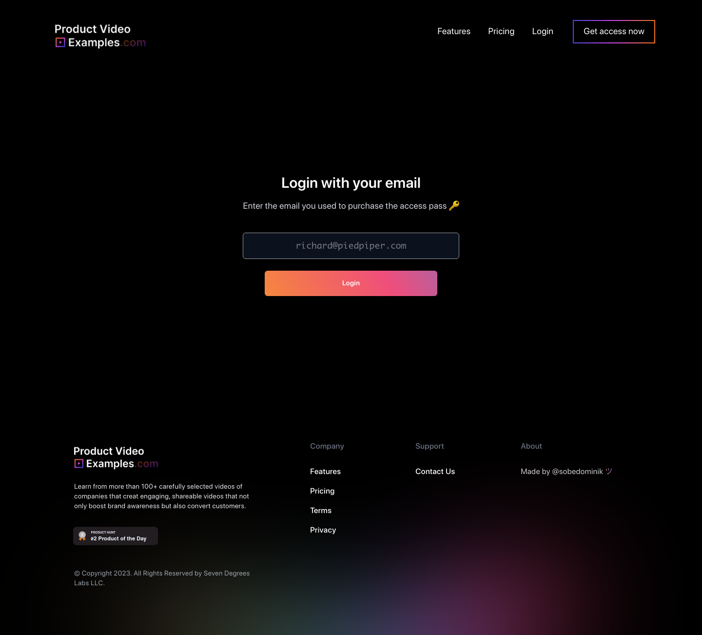Product Video Examples  Login screenshot