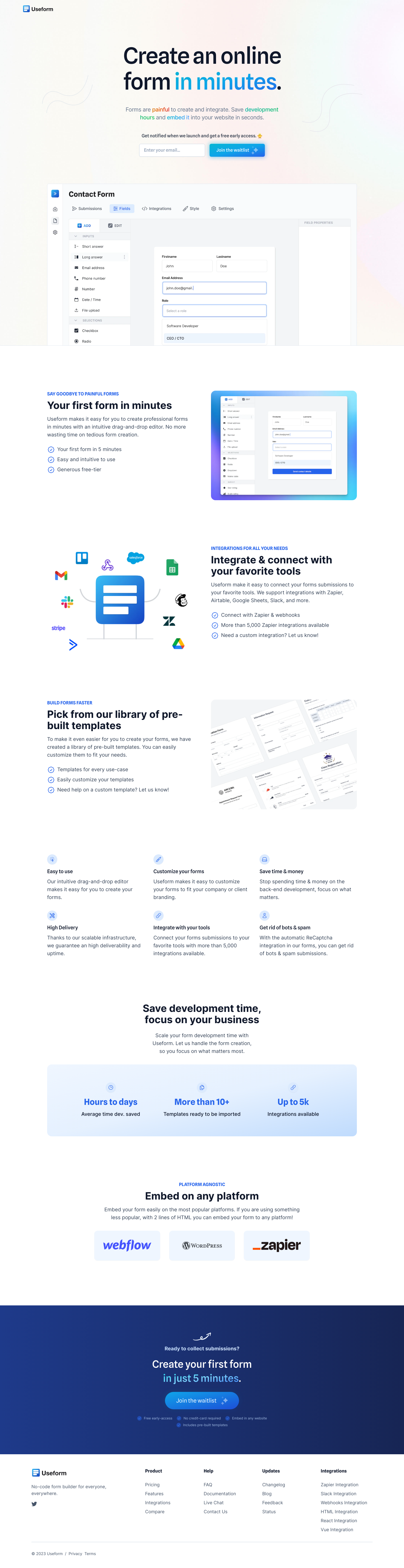 Useform  Landing Page screenshot