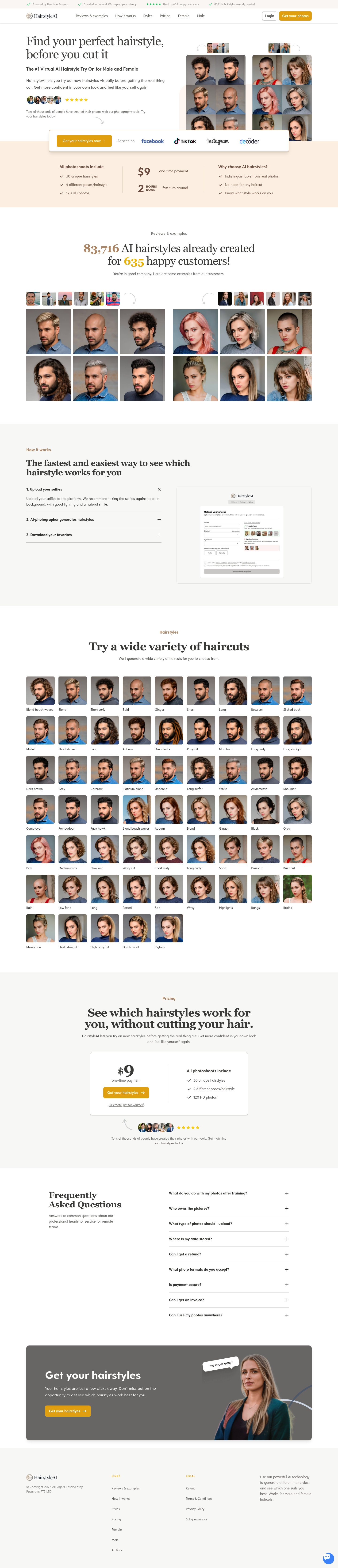 HairstyleAI Landing Page screenshot