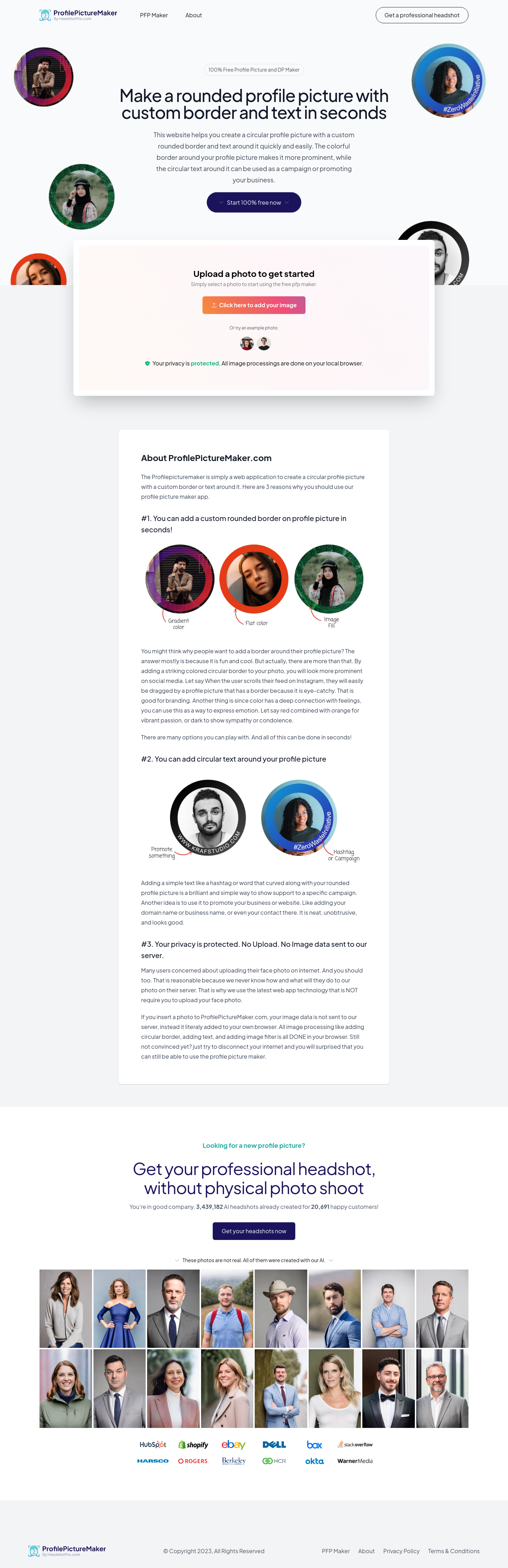 Profile Picture Maker Landing Page screenshot