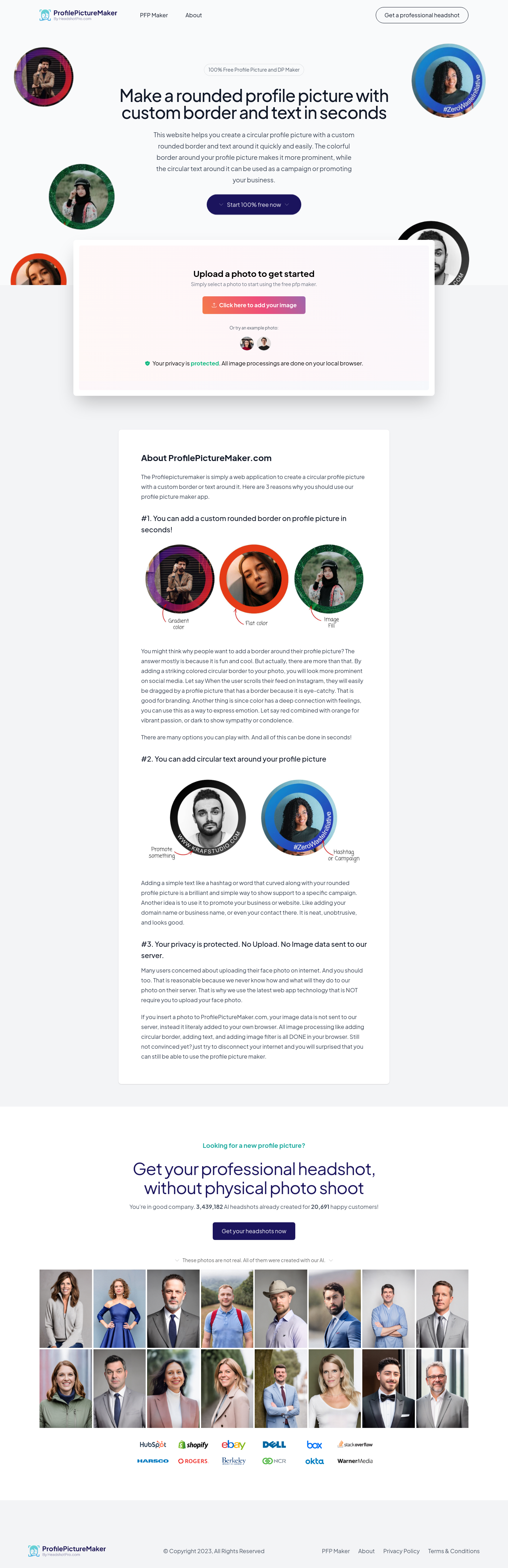 Profile Picture Maker Landing Page dark mode screenshot