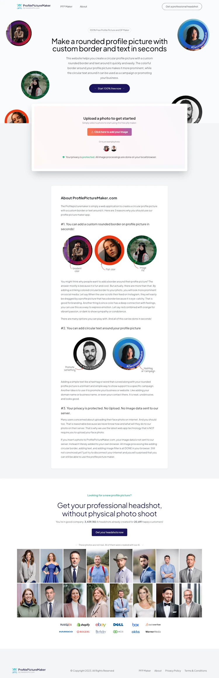 Profile Picture Maker Landing Page dark mode screenshot