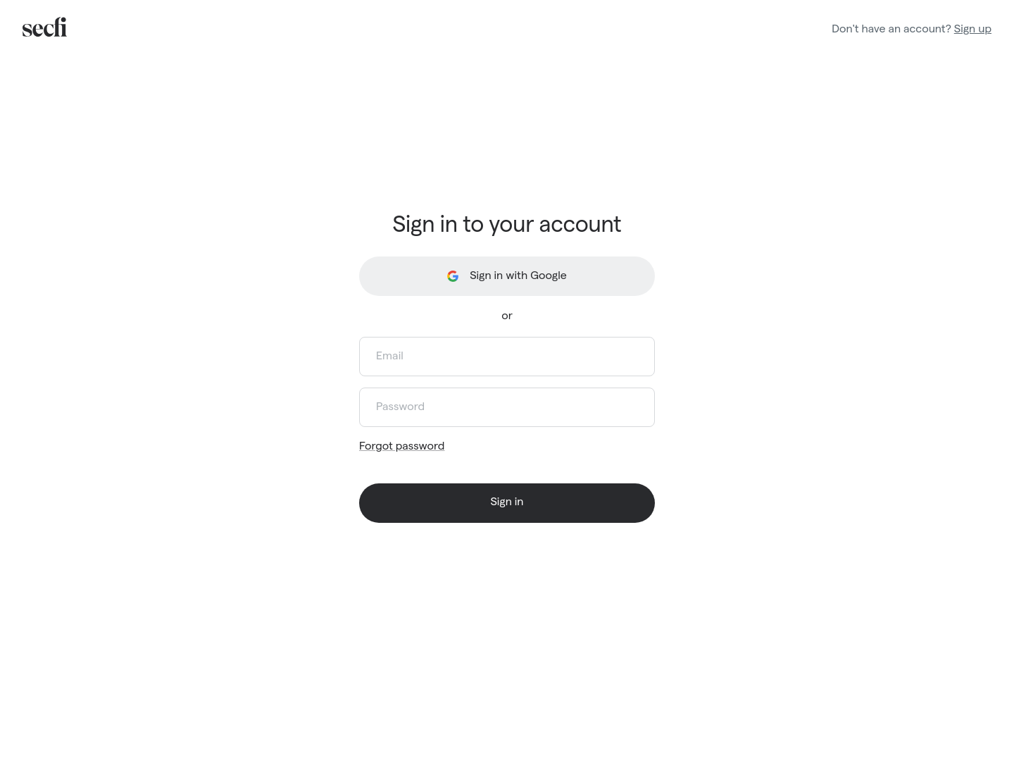 Secfi Login screenshot
