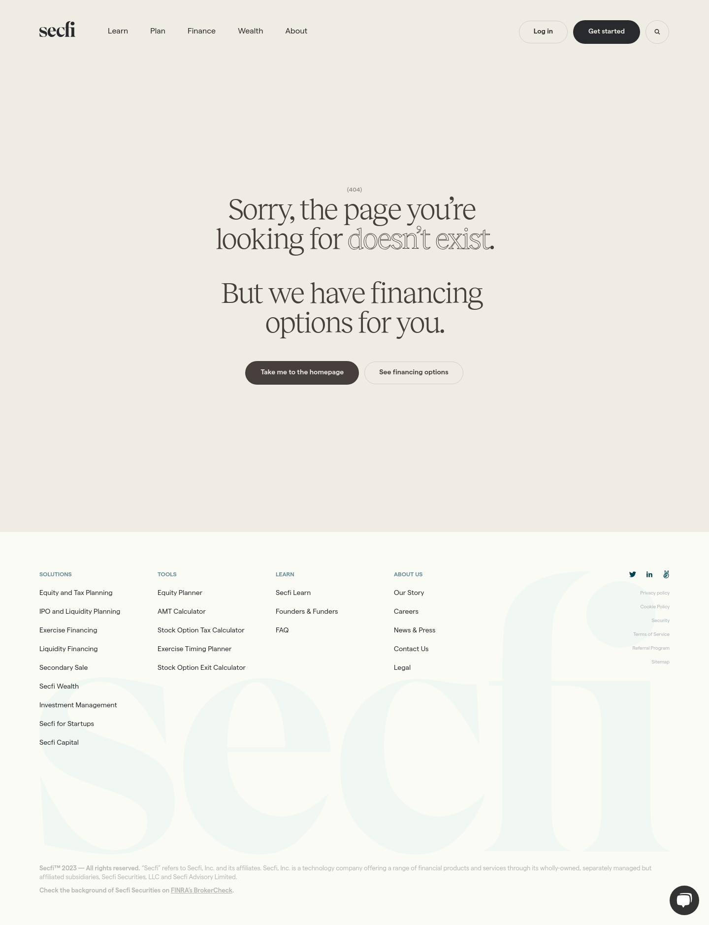 Secfi 404 screenshot