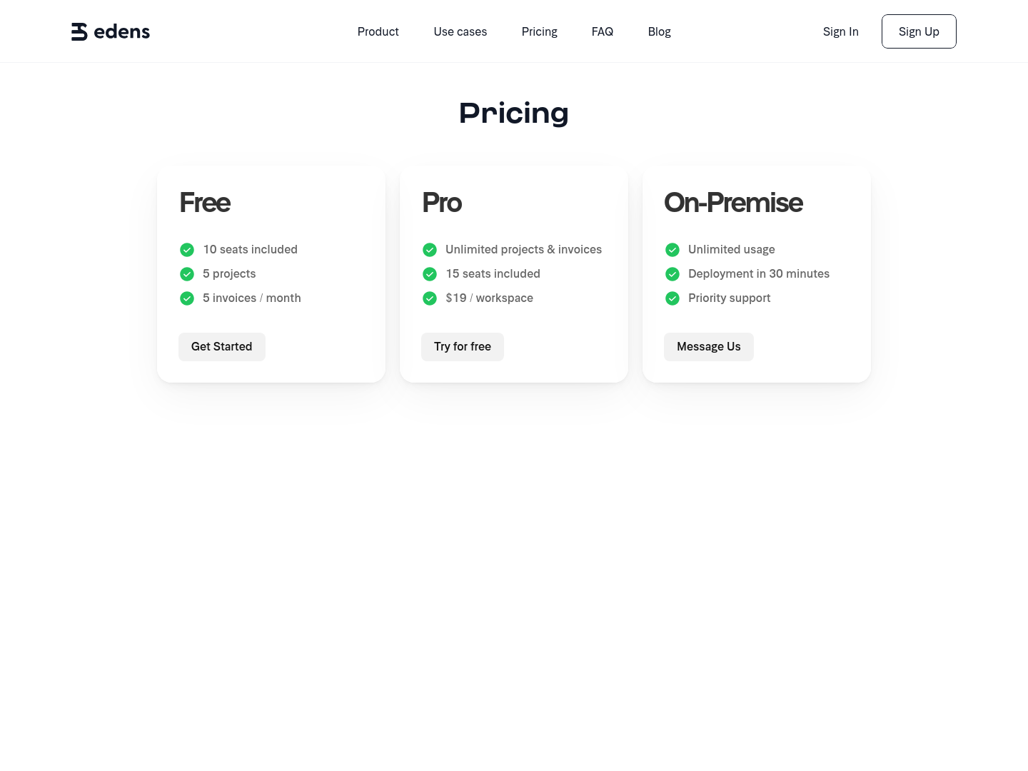 Edens  Pricing screenshot
