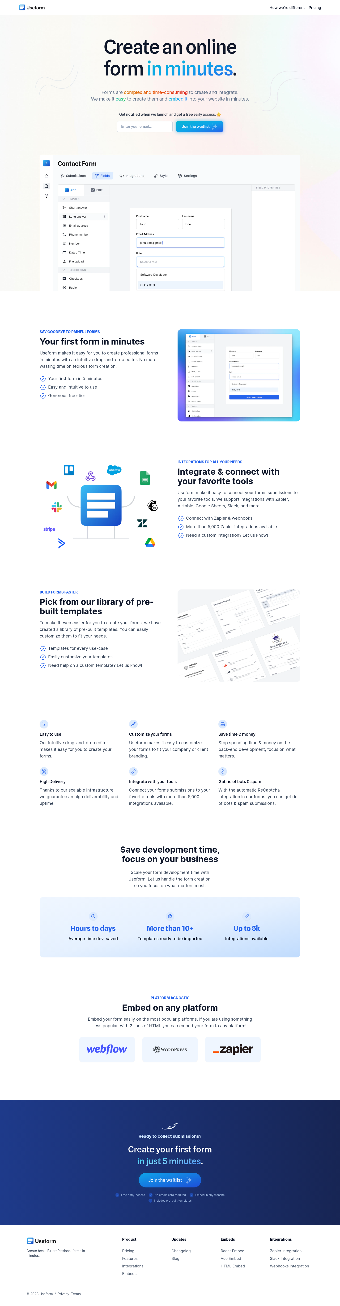 Useform  Landing Page screenshot