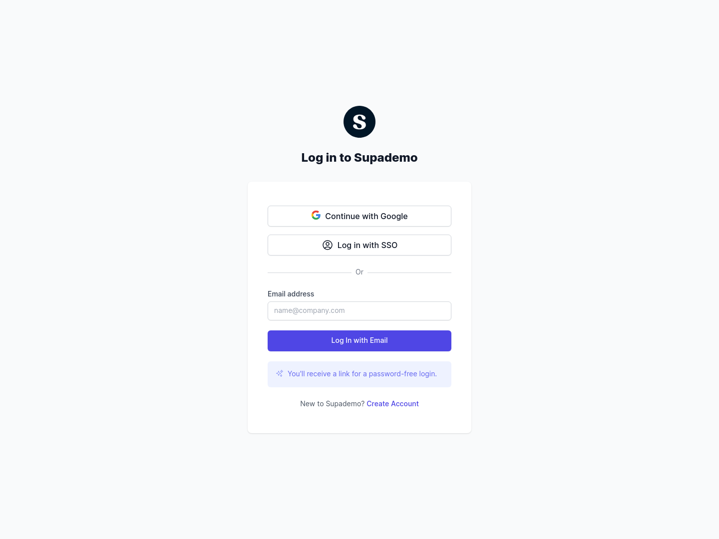 Supademo Login screenshot