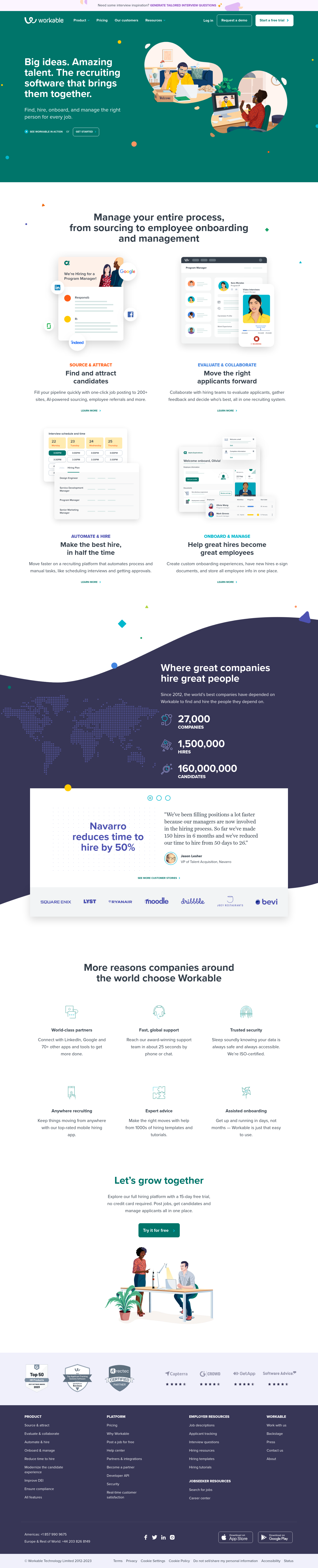 Workable Landing Page screenshot