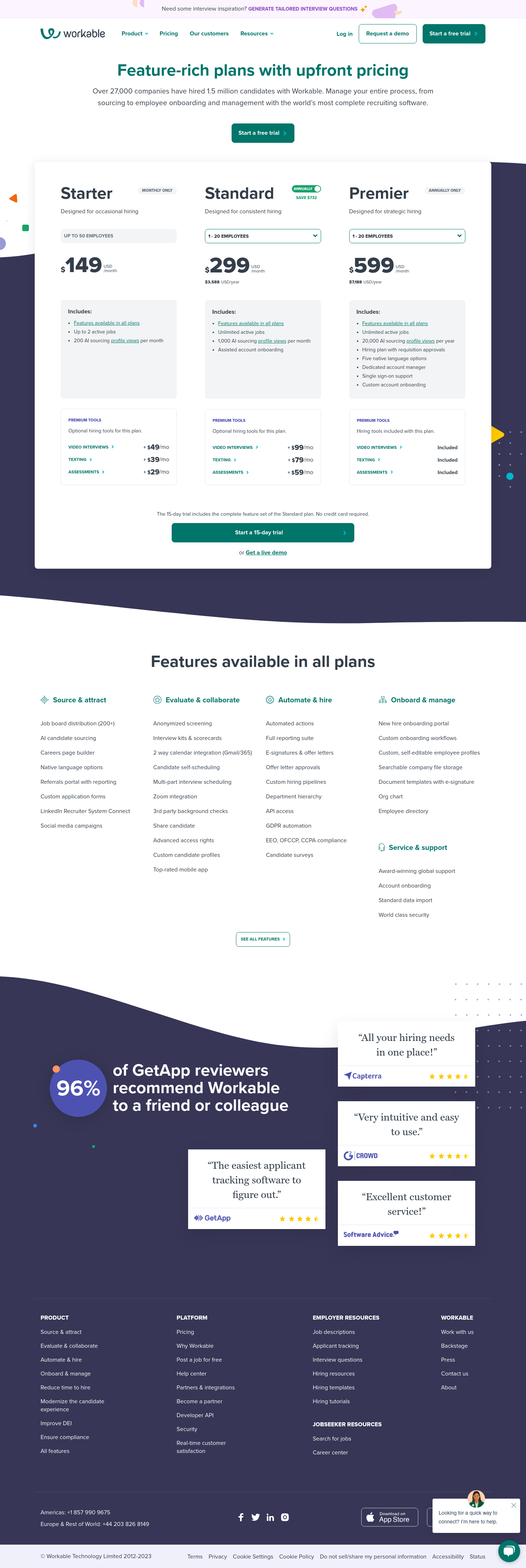 Workable Pricing screenshot